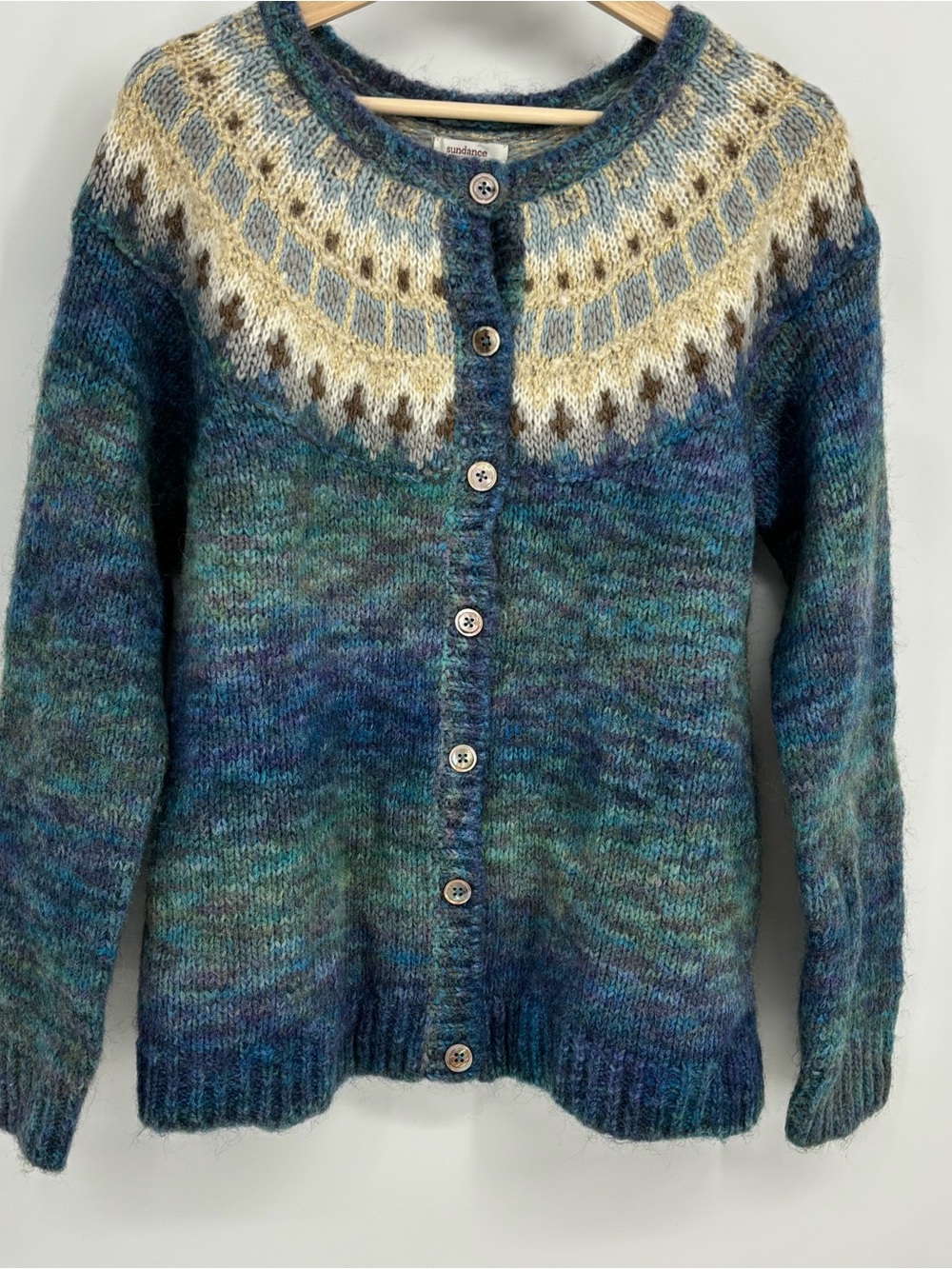 Sundance starlight on the water Multi-Color Fair Isle Yoke Wool blend Cardigan M